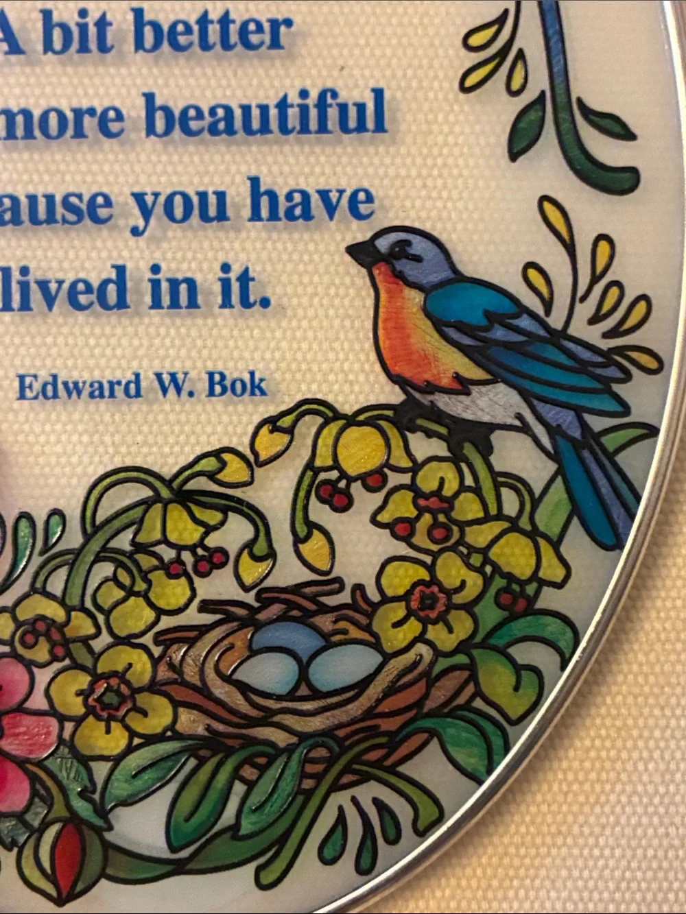 Floral Bluebird Inspirational Oval Wall Hanging - Blue